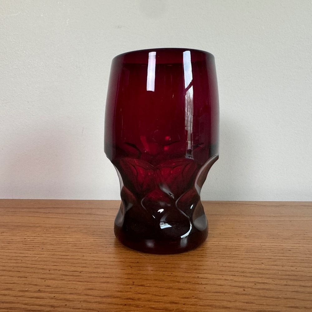 Vintage Ruby Red Glass Tumbler Georgian MCM Mid Century Modern HEAVY